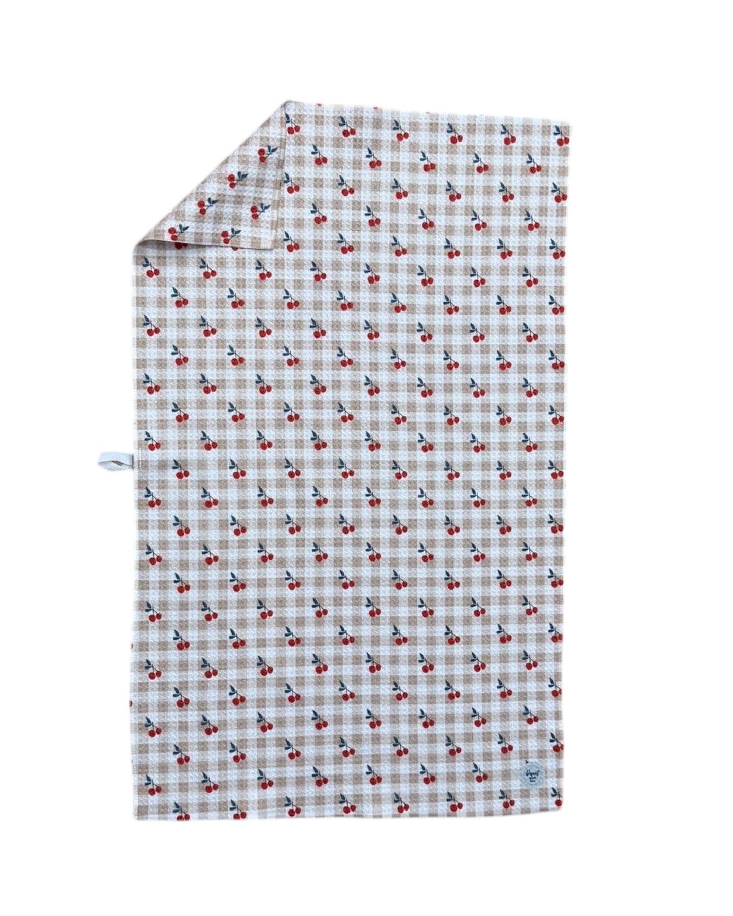 Plaid TOWEL with cherry pattern on a white background