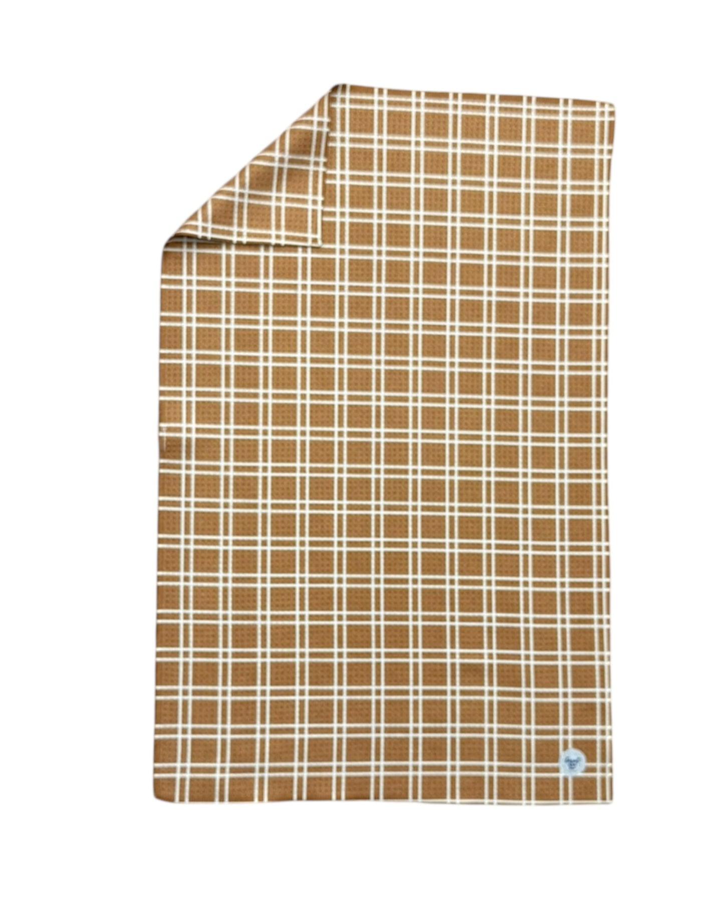 Plaid pattern TOWEL with a visible brand logo on a white background