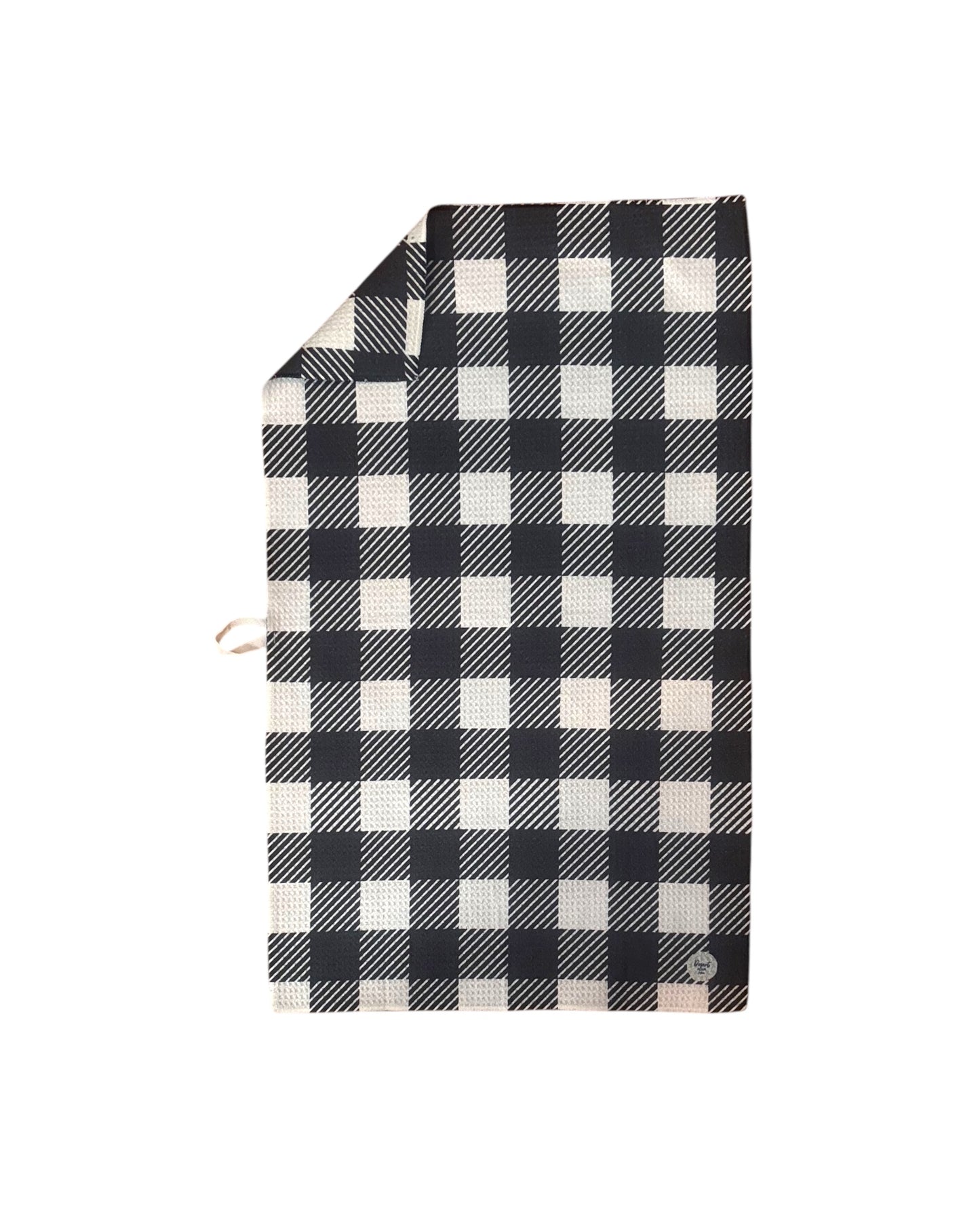 Black and white gingham towel on a white background
