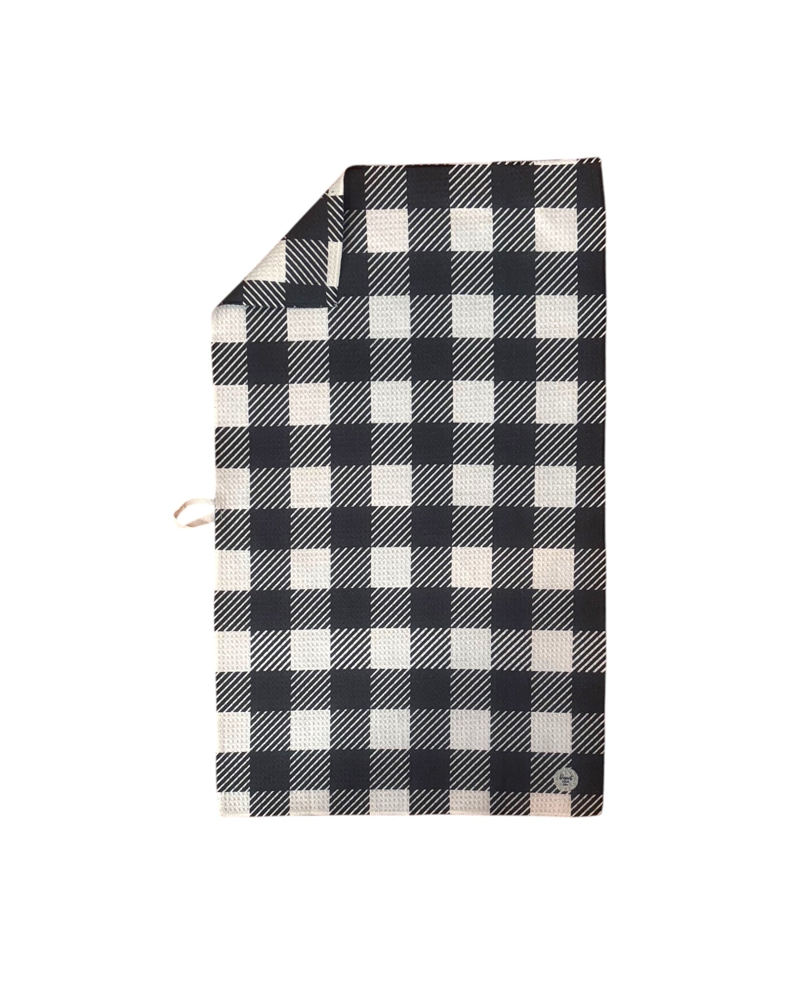 Black and white gingham towel on a white background