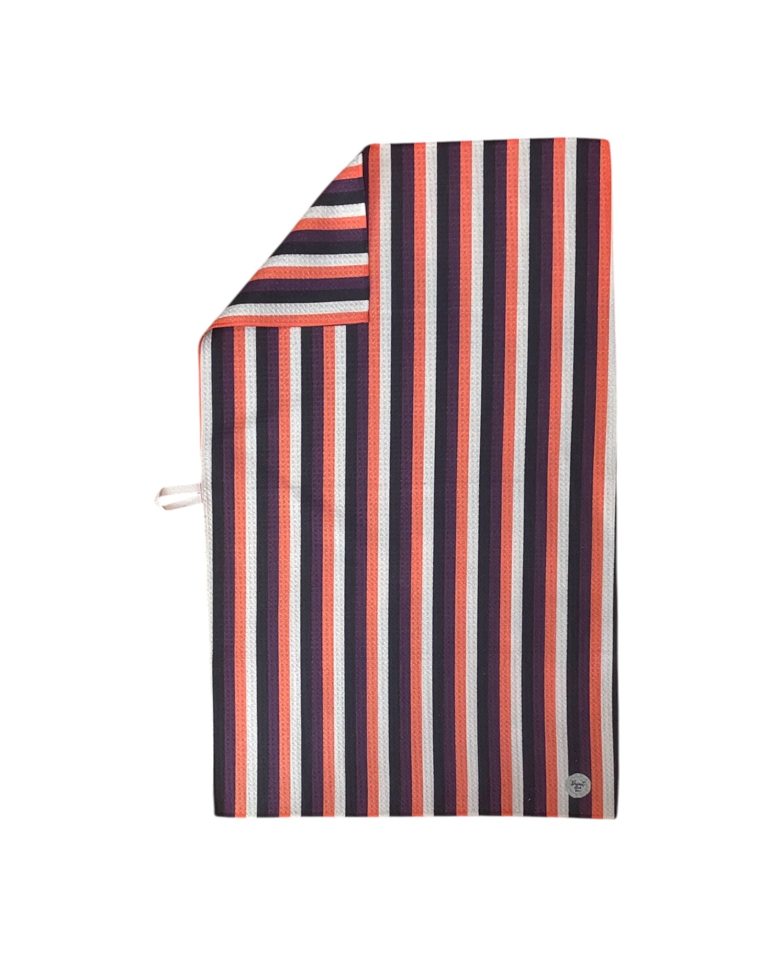 Striped dish towel with multicolor orange purple,black, white 